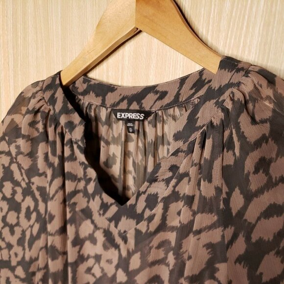 Express Animal Print Semi Sheer Short Sleeve Dress - Picture 3 of 8